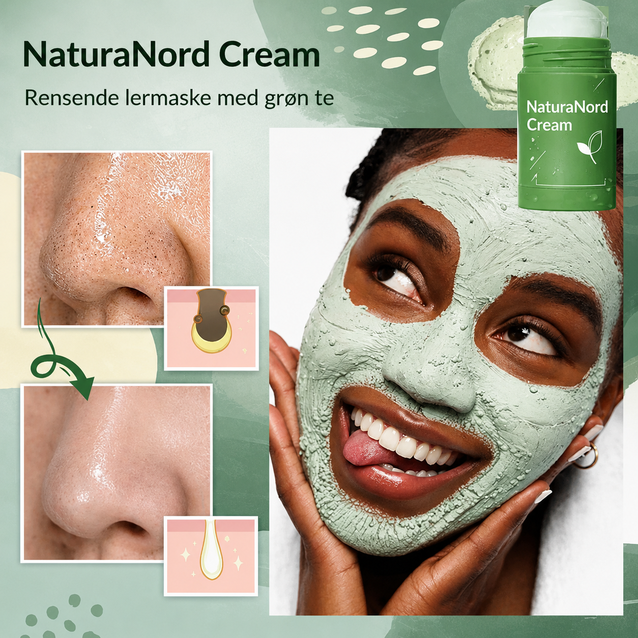 NaturaNord Cream - Naturlig ansigtsrens med grøn te-ekstrakter, der genopbygger huden, modvirker aldring og giver en sund glød